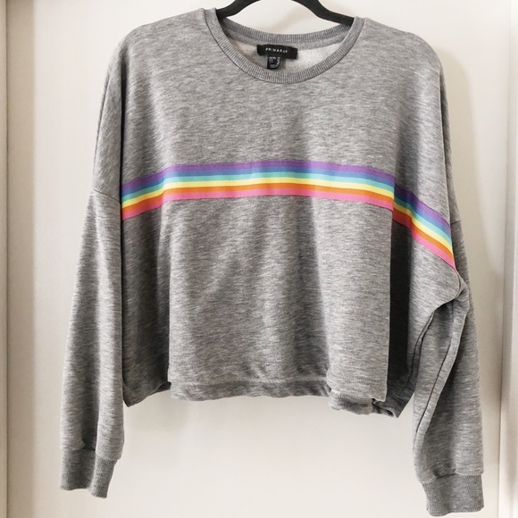Primark Sweaters - primark | gray cropped rainbow sweater, size 10